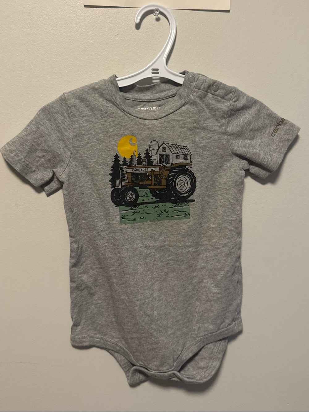 Carhartt Grey Infant Onesie with Tractor Graphic